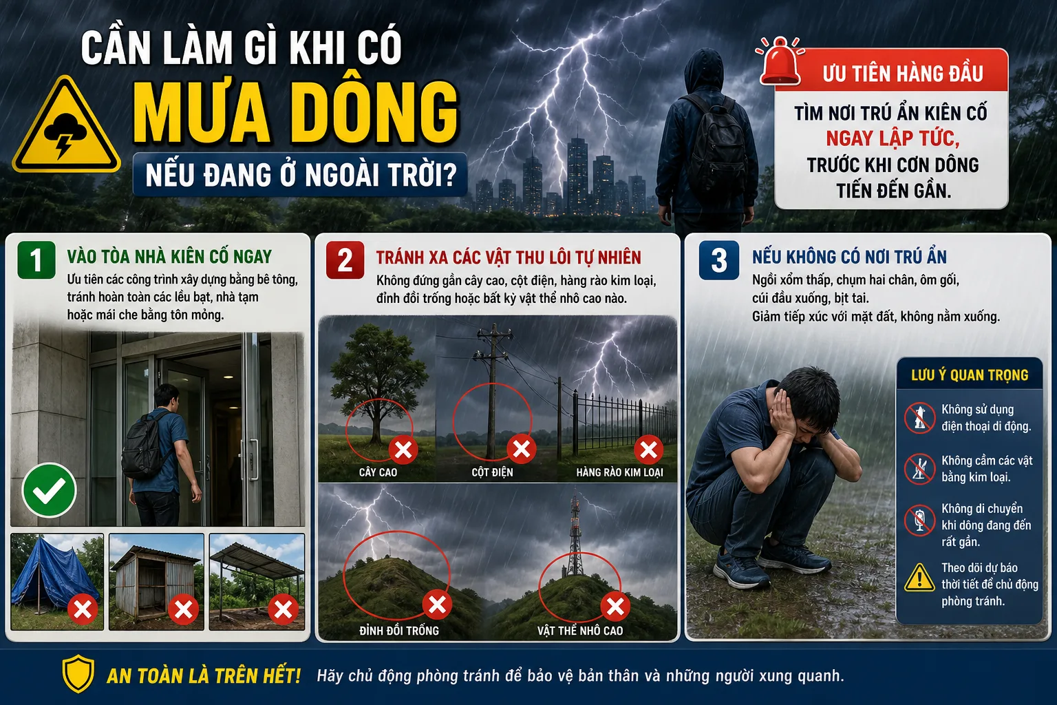 Cần Làm Gì Khi Có Mưa Dông Nếu Đang Ở Ngoài Trời?