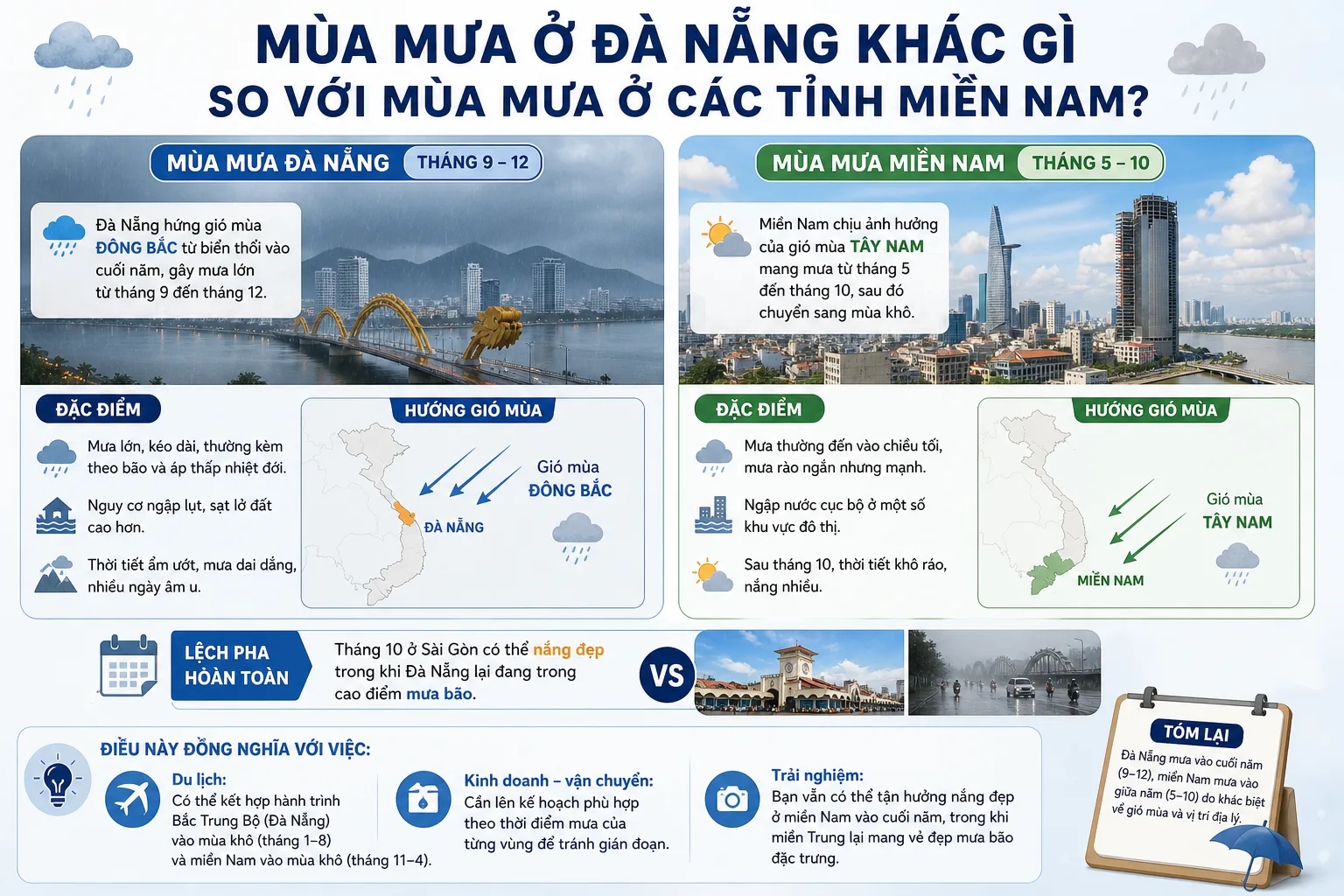 Mùa mưa ở Đà Nẵng khác gì so với mùa mưa ở các tỉnh miền Nam?