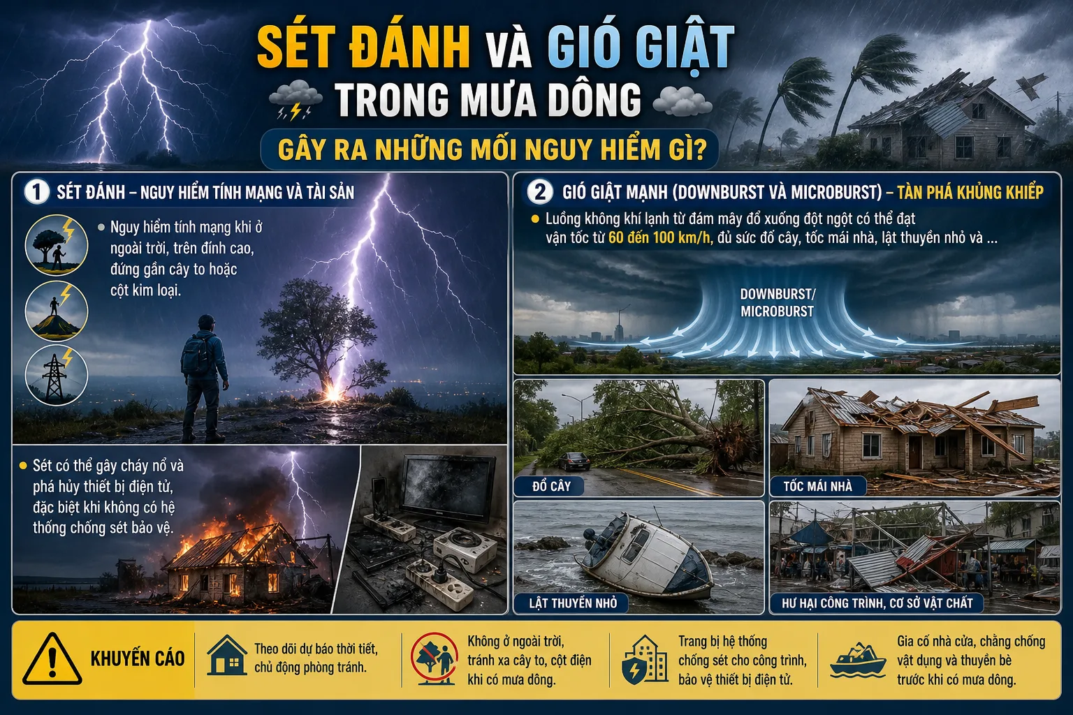 Sét Đánh Và Gió Giật Trong Mưa Dông Gây Ra Những Mối Nguy Hiểm Gì?